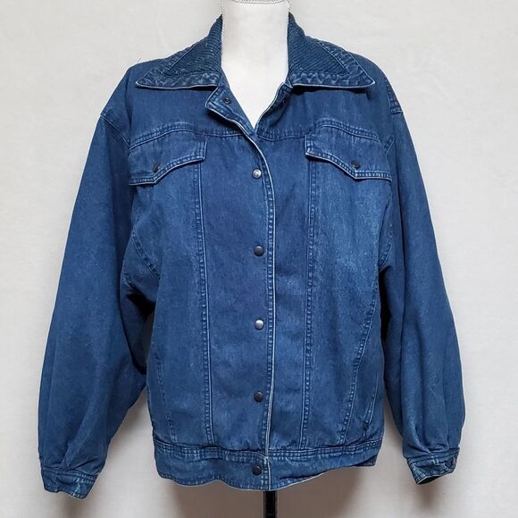 RARE Vintage 1970s Etienne Aigner Blue Tapered Sleeve Filled Puffer Denim Jacket - Picture 2 of 13